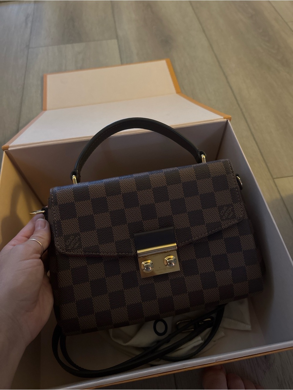Louis Vuitton Brown Damier Ebene Top Handle Satchel with Gold Hardware - Picture 3 of 15